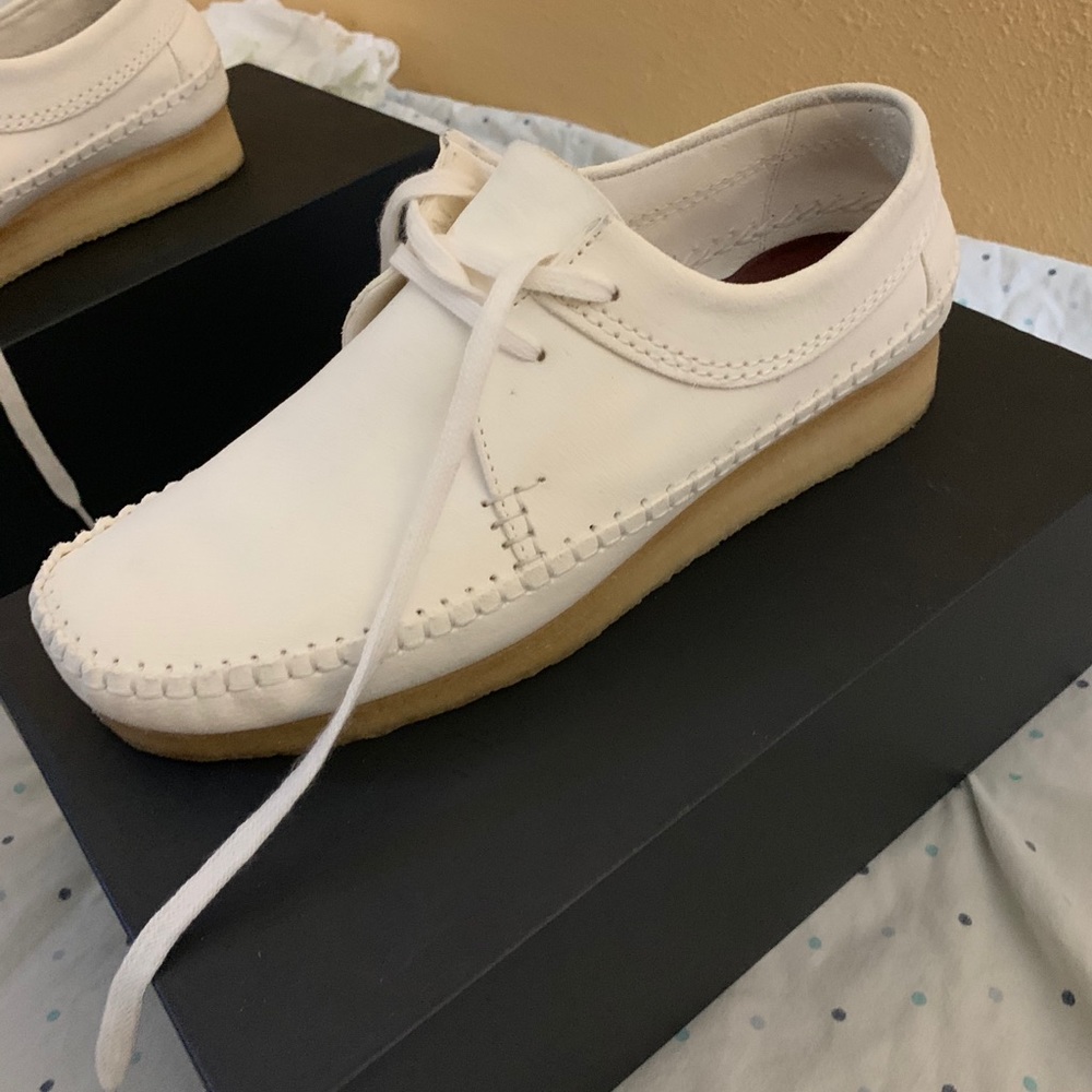 White Clarks weaver shoes
